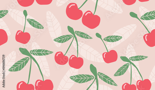 Cute cherry fruits pattern background vector design