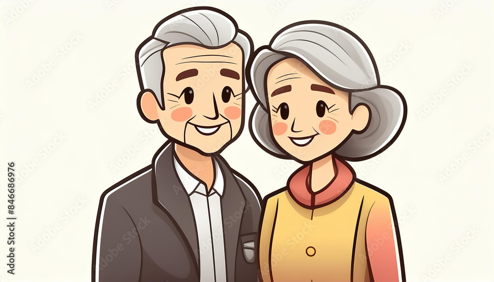 Obraz premium 仲良し老夫婦 イラスト