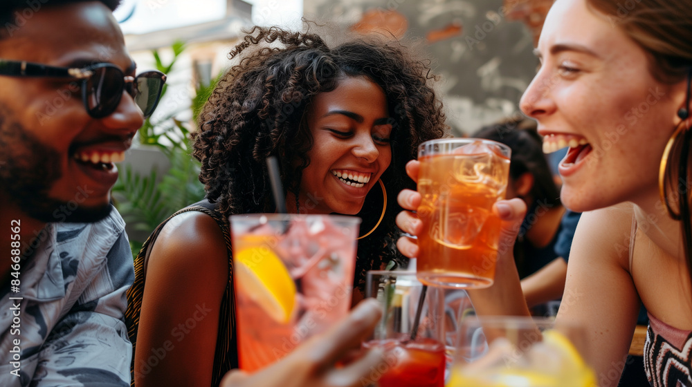 ドリンクを飲み仲間と楽しく過ごす様子