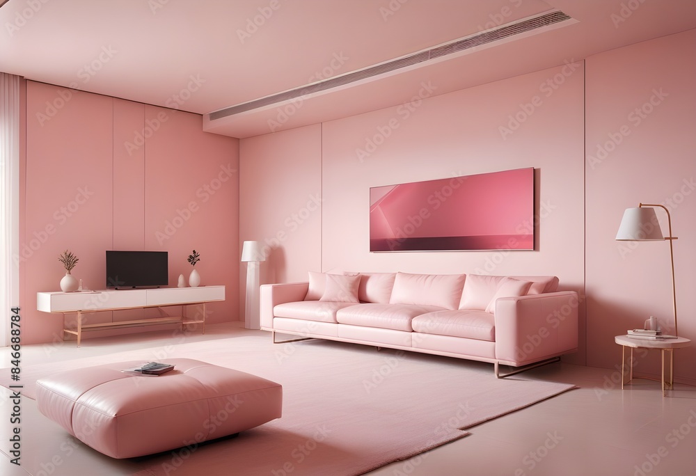 High end modern living room with white leather couch and a large flat screen tv mounted on the wall, brutalist architecture mixed with modern futuristic minimal design High end modern living room with white leather couch and a large flat screen tv mounted on the wall, brutalist architecture mixed with modern futuristic minimal design