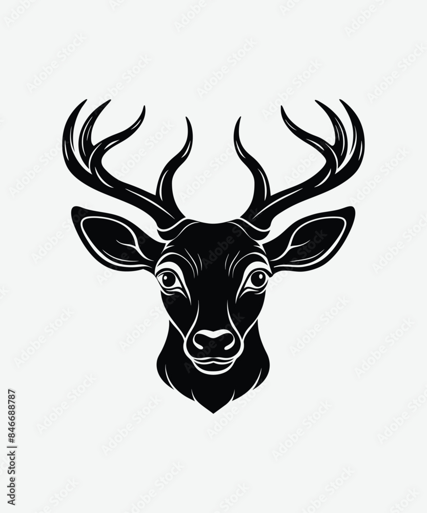 Fototapeta premium Black silhouette of a Deer head vector isolated on white background