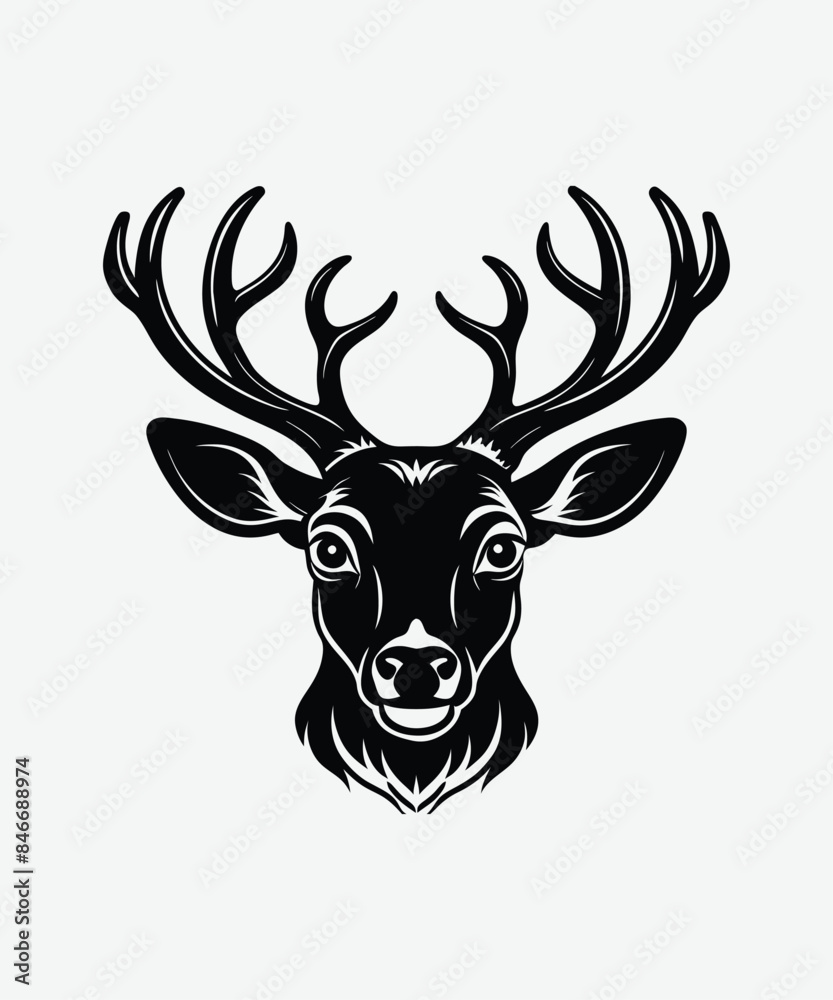 Naklejka premium Black silhouette of a Deer head vector isolated on white background