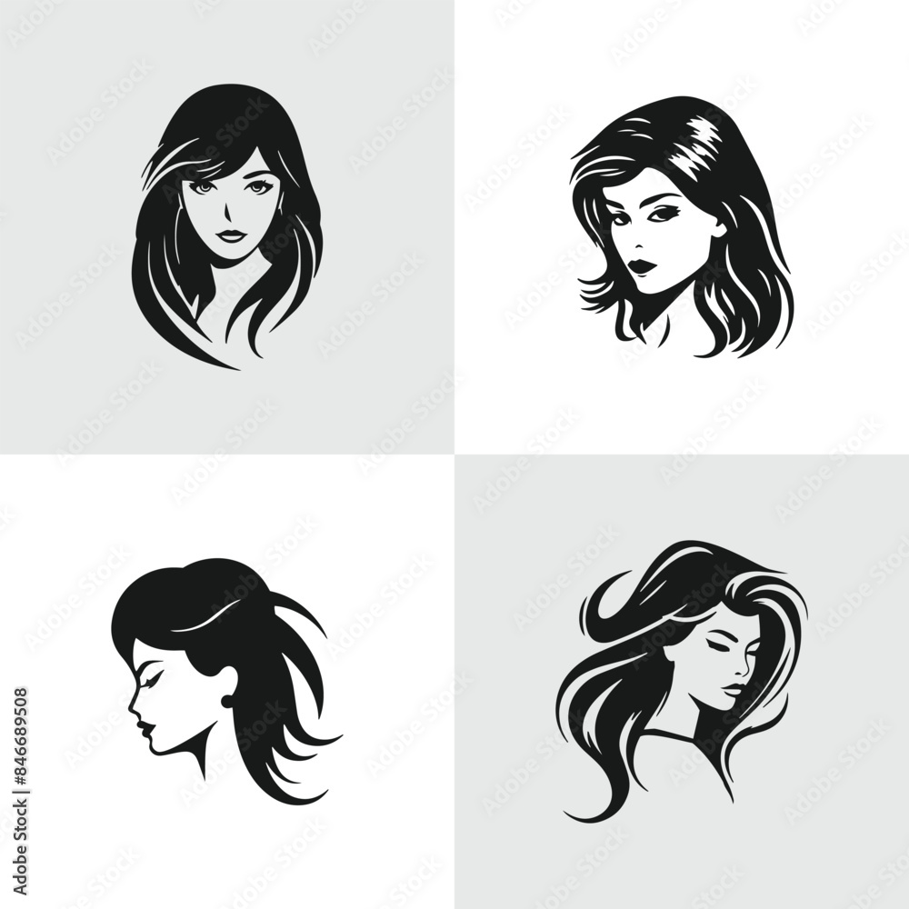 Set of Abstract Female silhouette logo icons, with a white background for your company, the Fashion women logo design ideas