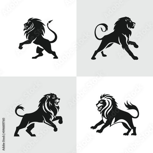 Set of Abstract lion silhouette logo icons, with a white background for your company, the leo king mane logo design ideas