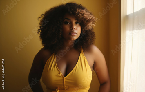 女, 女性, 黒人, 黒, 肥満, 太った女性, 黄色, 多様性, モデル, 美しい女性, beautiful woman, black, black woman, obese, fat woman, yellow, diversity, model, girl, female photo