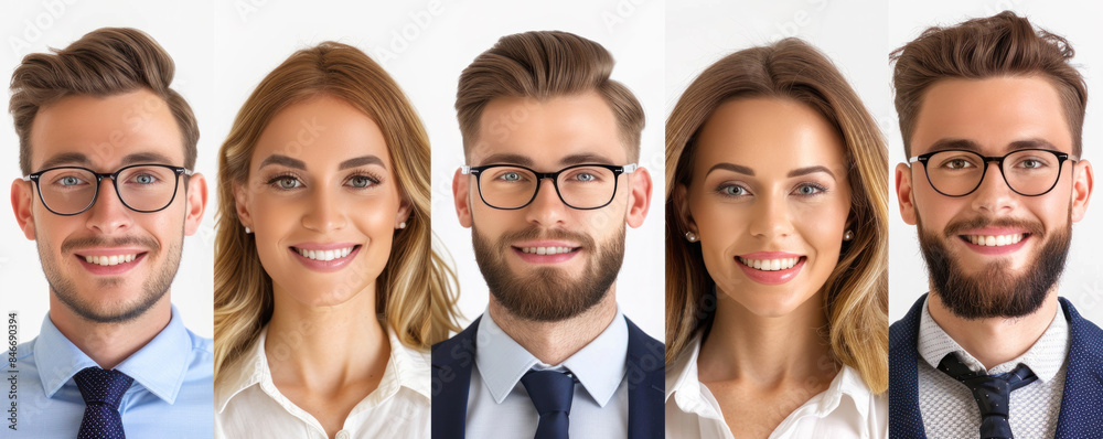 Fototapeta premium A group of people with different facial hair and glasses. Concept of professionalism and confidence