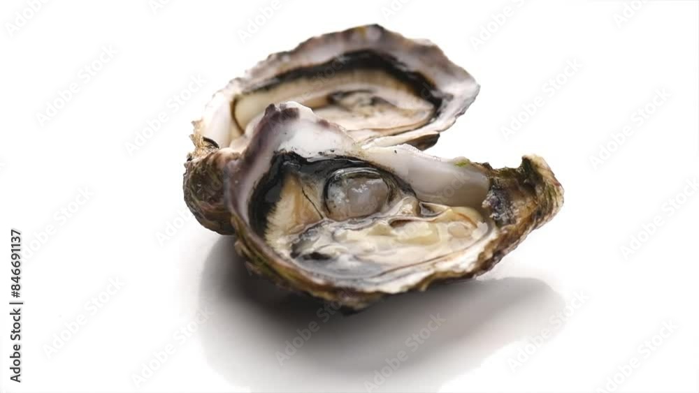 Oysters isolated on white background, rotating. Healthy sea food. Fresh French Oyster, dinner in restaurant. Gourmet food. Sea food, Slow motion Oysters isolated on white background, rotating. Healthy sea food. Fresh French Oyster, dinner in restaurant. Gourmet food. Sea food, Slow motion