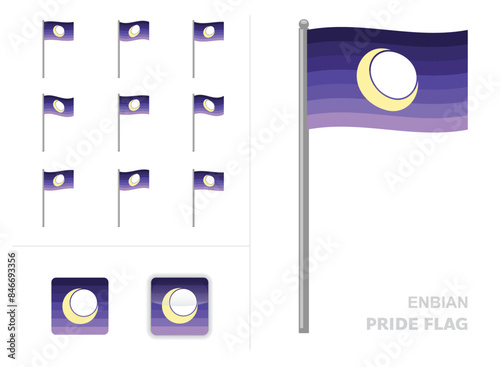 Enbian Non-Binary Pride Flag Waving Animation App Icon Vector photo