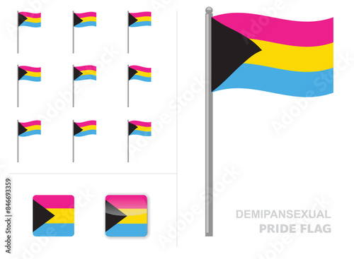 Demipansexual Pride Flag Waving Animation App Icon Vector