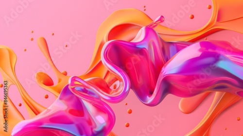3D liquid splash mix of pink orange red colors on a soft pink background
