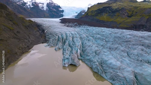 Aerial drone view of Svinafellsjokull Glacier, part of Vatnajokull glacier, South-East of Iceland photo