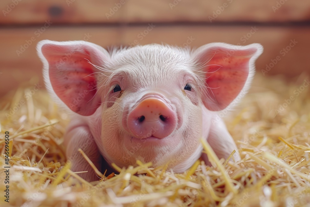 Cute piglet in farm. Happy and healthy small pig. Livestock farming. Cute piglet in farm. Happy and healthy small pig. Livestock farming.