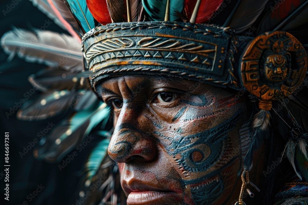 Face of an Aztec warrior on a black background Face of an Aztec warrior on a black background