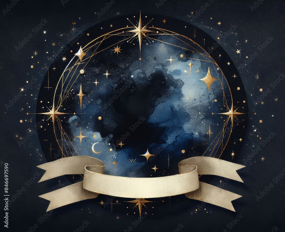 ภาพประกอบสต็อก Starry Night Sky with Golden Constellations and Blank ...