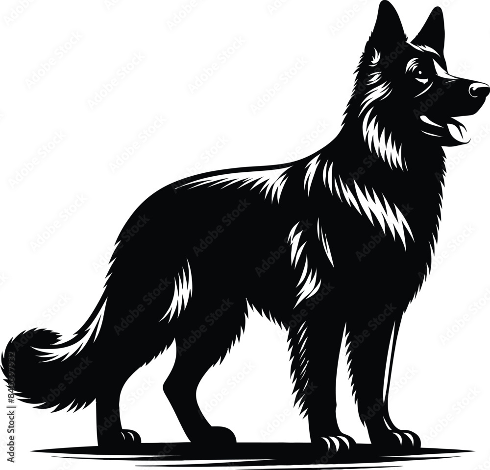 German Shepherd Dog set silhouette black vector on white background German Shepherd Dog set silhouette black vector on white background