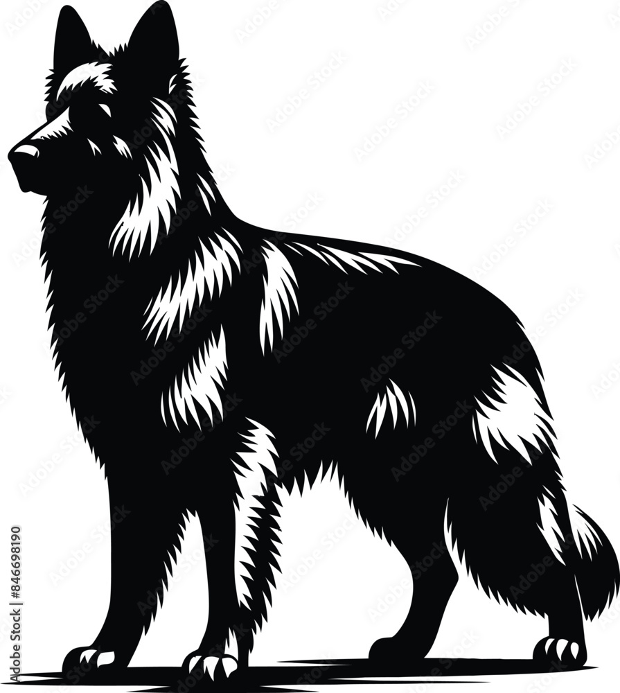 German Shepherd Dog set silhouette black vector on white background German Shepherd Dog set silhouette black vector on white background