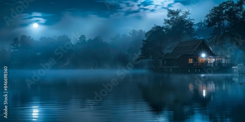 Serene beach scene under the starry night sky, capturing the details of waves and sand. Escape from the city, relieve stress, vacation, moon, mid-autumn festival, mist, mystical, holiday, homecoming, 