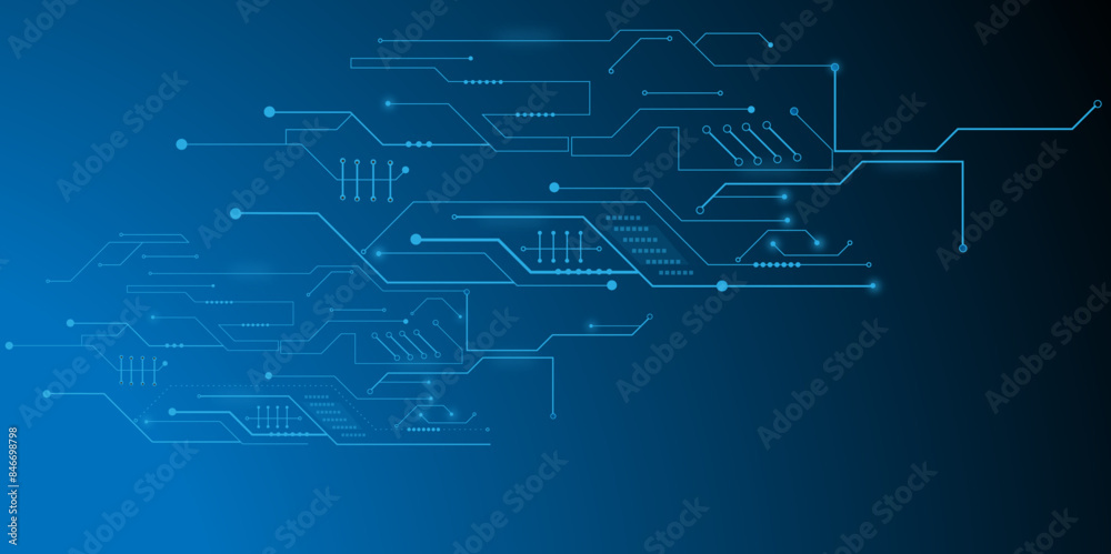 Vectors Digital technology and science background Quantum computer technologies concepts, large data processing. Futuristic blue circuit board background.