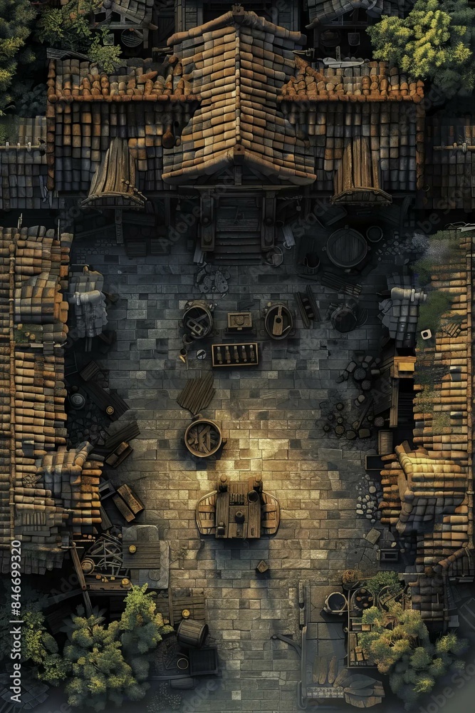 DnD Battlemap Blacksmith Shop Exterior in a Medieval Village.