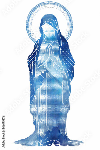 Our Lady Madonna, Mother of God, decorative religious icon modern drawing of the Virgin Mary, religious illustration in a modern version