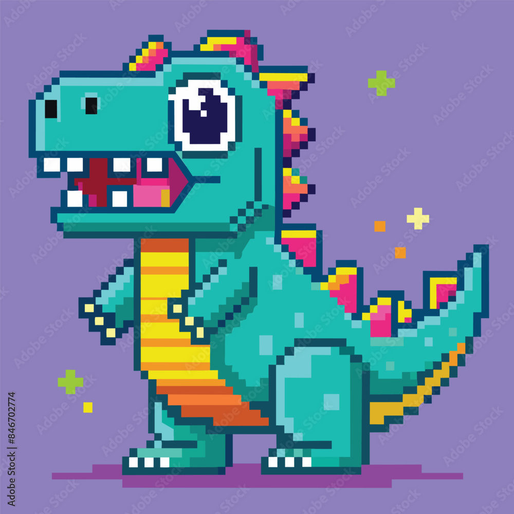 cute cartoon dino with 8 bit style vector illustration cute cartoon dino with 8 bit style vector illustration