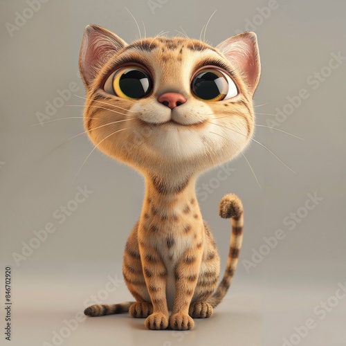 Adorable Cartoon Cat Sitting With Big Eyes and a Smile