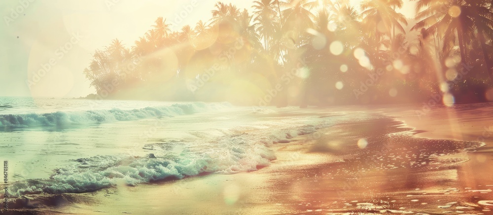 Fototapeta premium Tropical Beach Blurred with Sunlight Waves: A Vintage Summer Escape