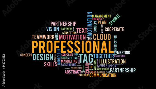 word cloud template Design on black background .Concept of profession.
