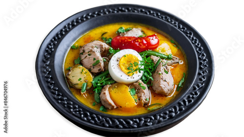 Traditional Potato Stew with Meat and Egg