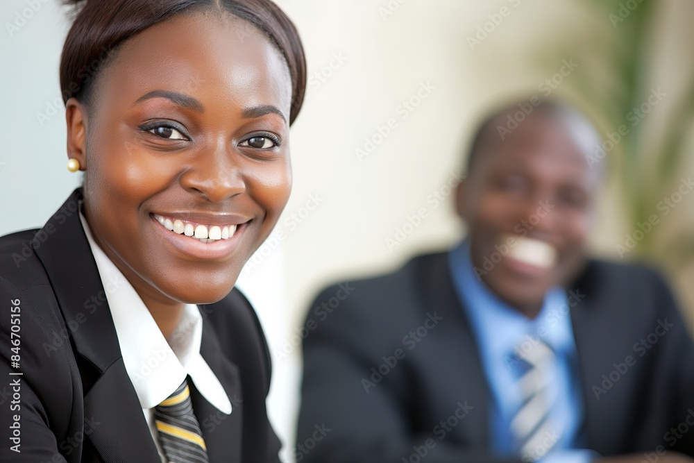 Businesswoman Smiling During Job Interview, Professional Office Setting Businesswoman Smiling During Job Interview, Professional Office Setting
