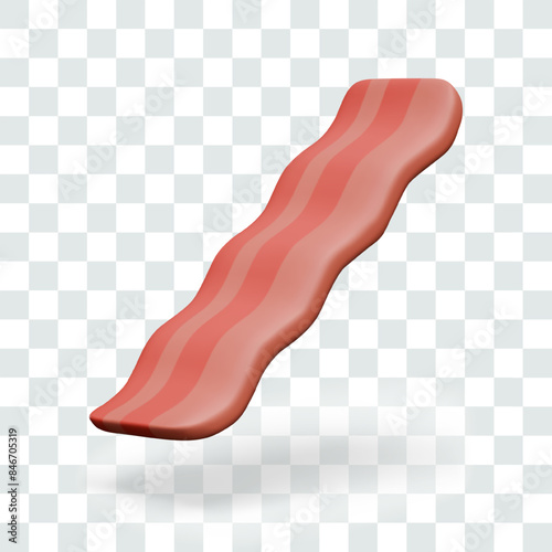 Sliced pork. Realistic strip of bacon in different positions