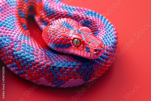 Snake on red background top view