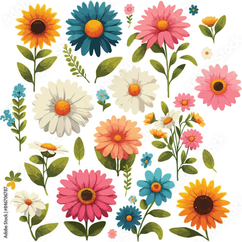 Spring colorful flowers vector set 