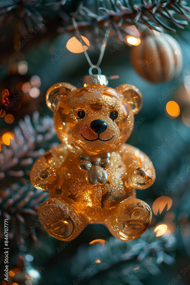 custom made wallpaper toronto digitalThe bear like a New Year's toy hanging on a Christmas tree, 3D render