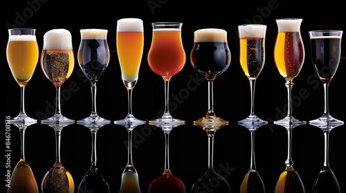 Assorted craft beer glasses on a black background