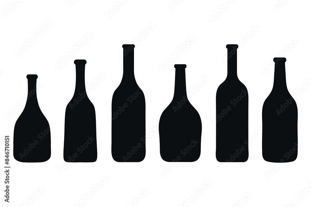 Wine bottles silhouettes isolated on white background