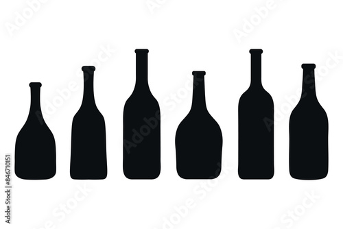 Wine bottles silhouettes isolated on white background