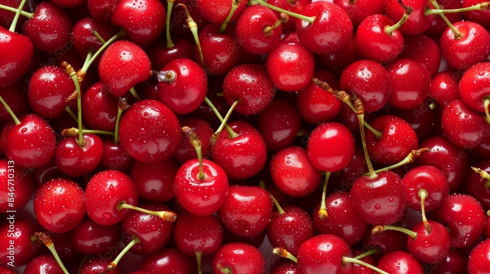 Fresh red cherries background with water droplets Fresh red cherries background with water droplets