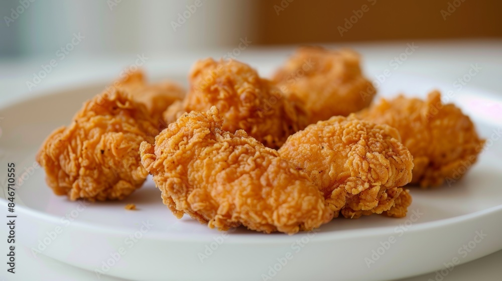 A plate of fried chicken on a white table with other food, AI A plate of fried chicken on a white table with other food, AI