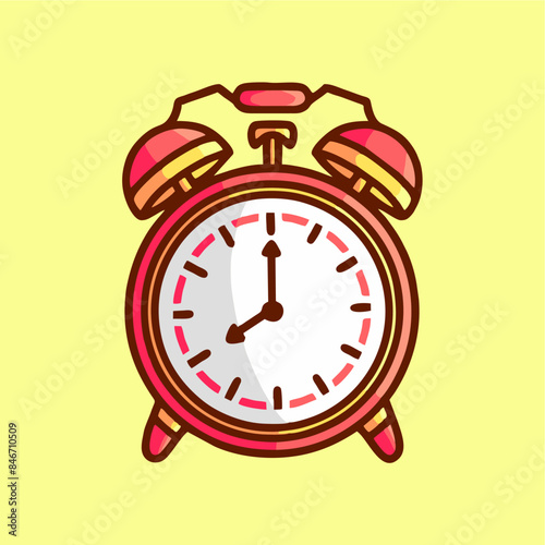 Bright red and yellow alarm clock clipart, perfect for adding a pop of color to your designs. Ideal for school projects, schedules, or time management themes.