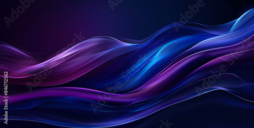 Elegant abstract purple and blue light waves on dark background, perfect for creative design, modern projects, and digital art concepts.