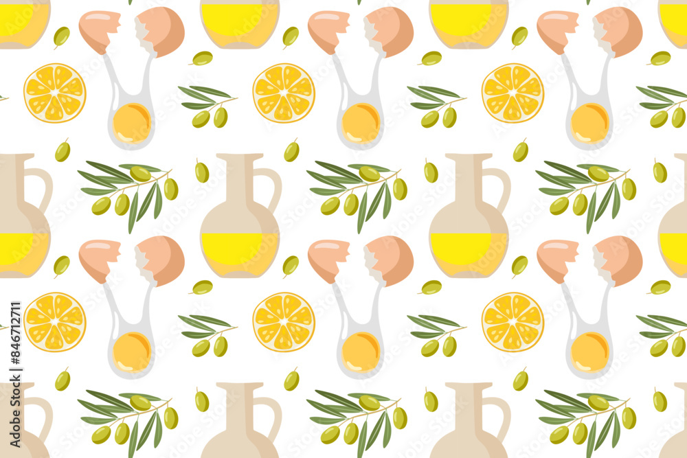 Olive Mayonnaise. Seamless pattern with Ingredients for making mayonnaise sauce. Mayonnaise recipe. Hand drawn doodle vector Food template for menu, wallpaper, wrapping, textile, scrapbooking Olive Mayonnaise. Seamless pattern with Ingredients for making mayonnaise sauce. Mayonnaise recipe. Hand drawn doodle vector Food template for menu, wallpaper, wrapping, textile, scrapbooking