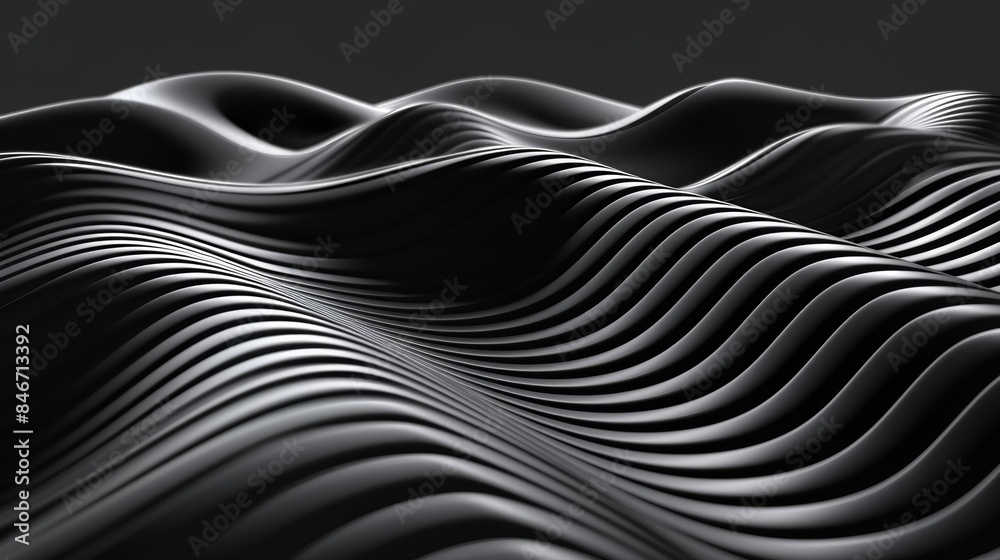 Abstract black and white fluid wave pattern