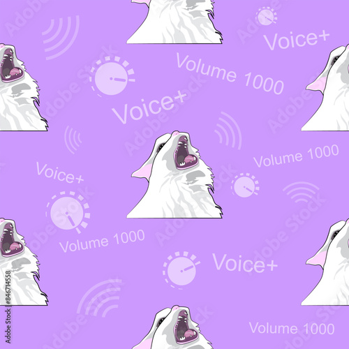 Pattern (infinite picture) of a meme with a cat - a white cat is lying down with its head up. The illustration is made in pastel colours. The picture conveys a prank, a joke, humour, a scream, despair