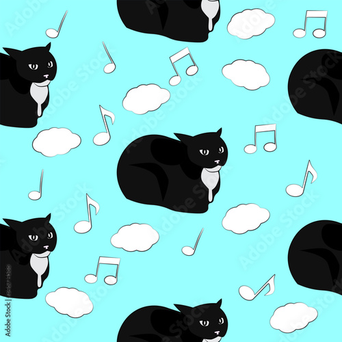 The pattern (infinite picture) of the cat meme - maxwell cat. The illustration is made in pastel colours. The picture conveys a joke, humour, laughter, music.