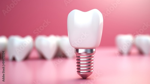 Detailed Closeup of White Tooth and Gum with Dental Implant for Medical Concept, 3D Illustration