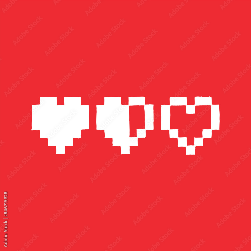 Hand drawn pixel health bar hearts. Vector illustration Hand drawn pixel health bar hearts. Vector illustration