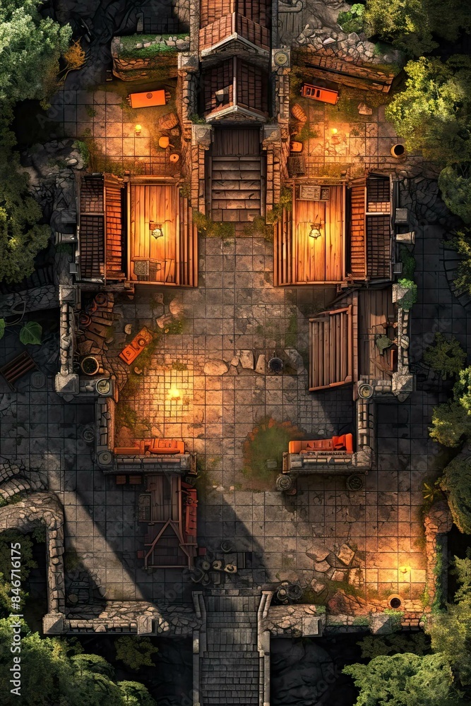 DnD Battlemap Dragon's Nest Battlemap with Opened Doors - Simplistic dungeon map with open doors. DnD Battlemap Dragon's Nest Battlemap with Opened Doors - Simplistic dungeon map with open doors.