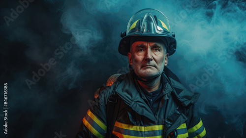 Firefighter Standing Amidst Smoke and Flames