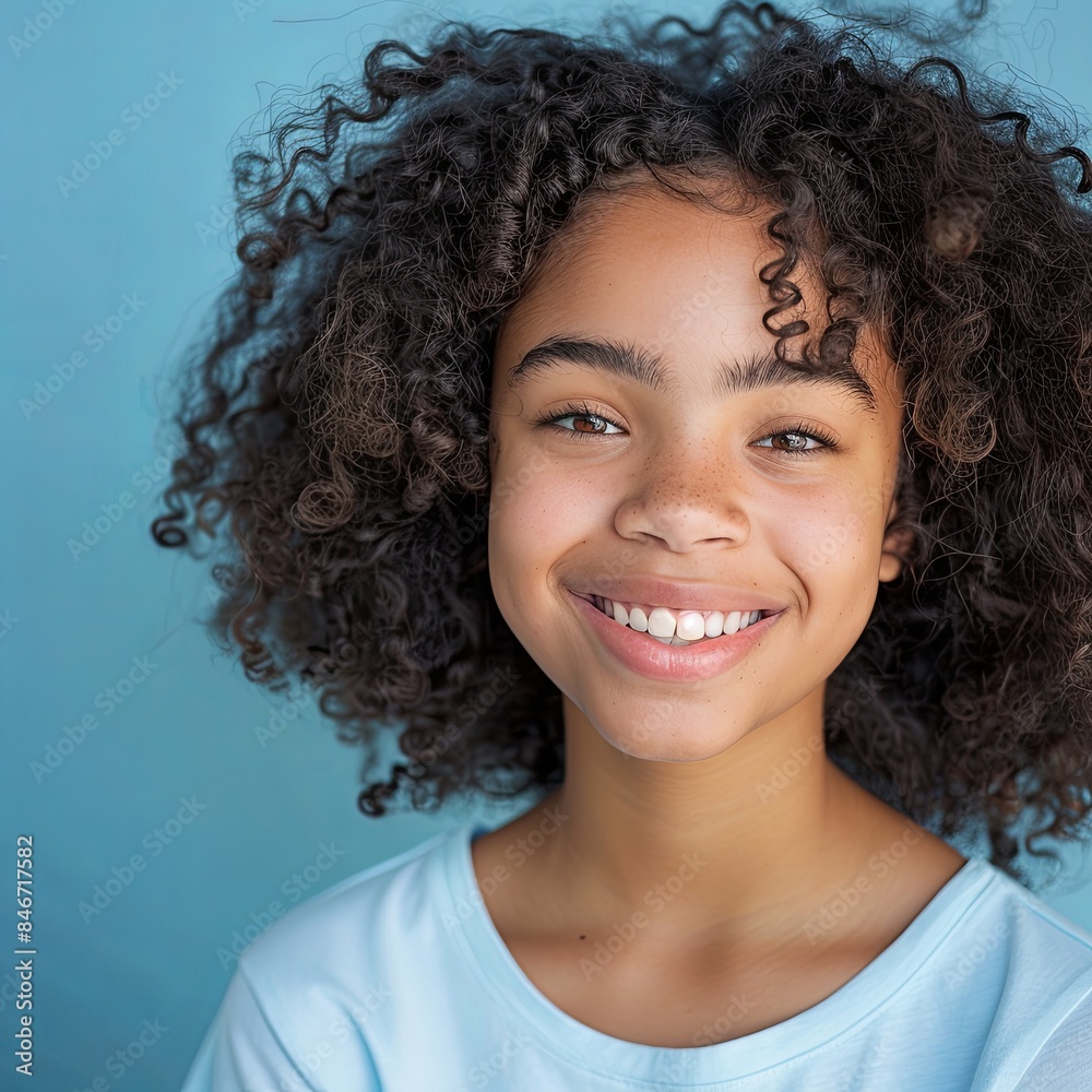 Joyful African American Girl in Blue Shirt Joyful African American Girl in Blue Shirt